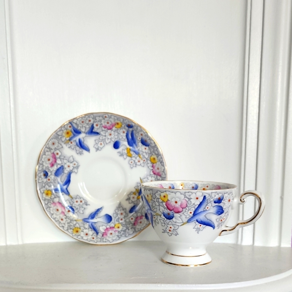Beautiful Blue Thunderbird Cup And Sacer Collectible Tuscan